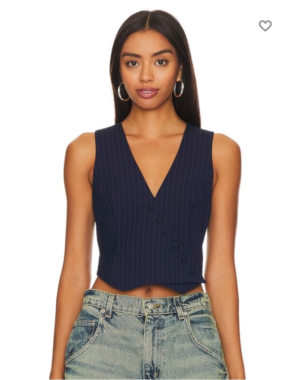 Navy Pinstripe V-Neck Cropped Vest